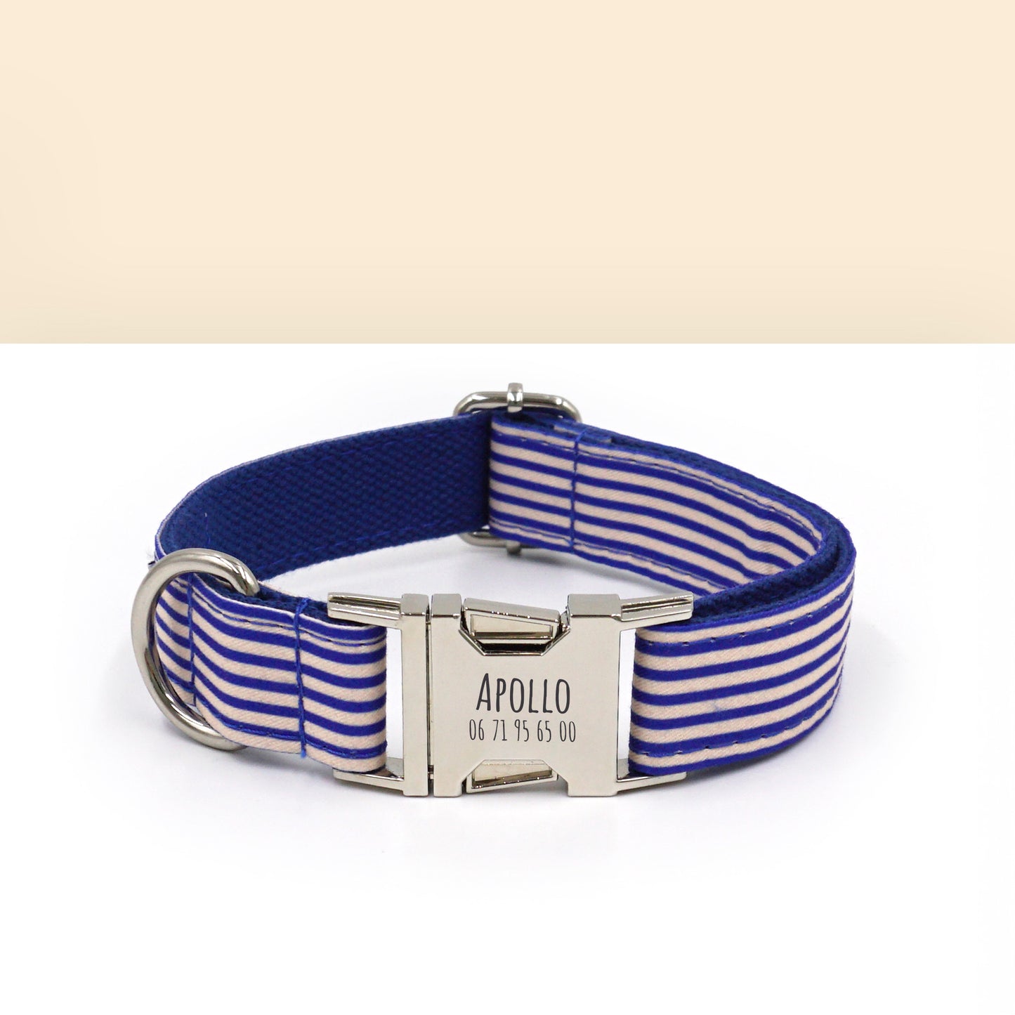 Collier Chien Personnalisé Coton rayé Bleu