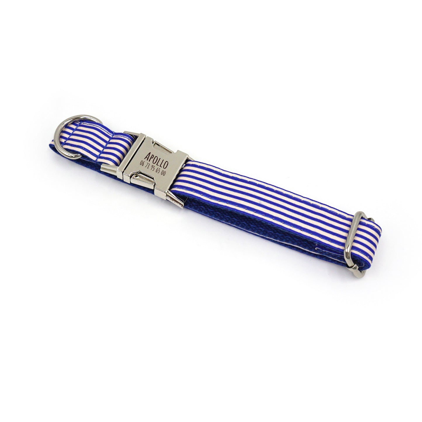 Collier Chien Personnalisé Coton rayé Bleu