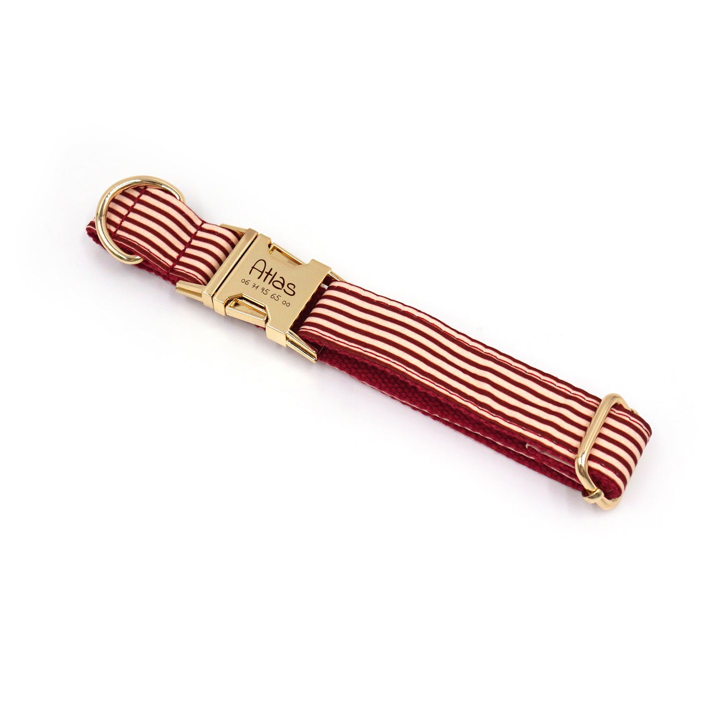 Collier Chien Personnalisé Coton rayé Bordeaux