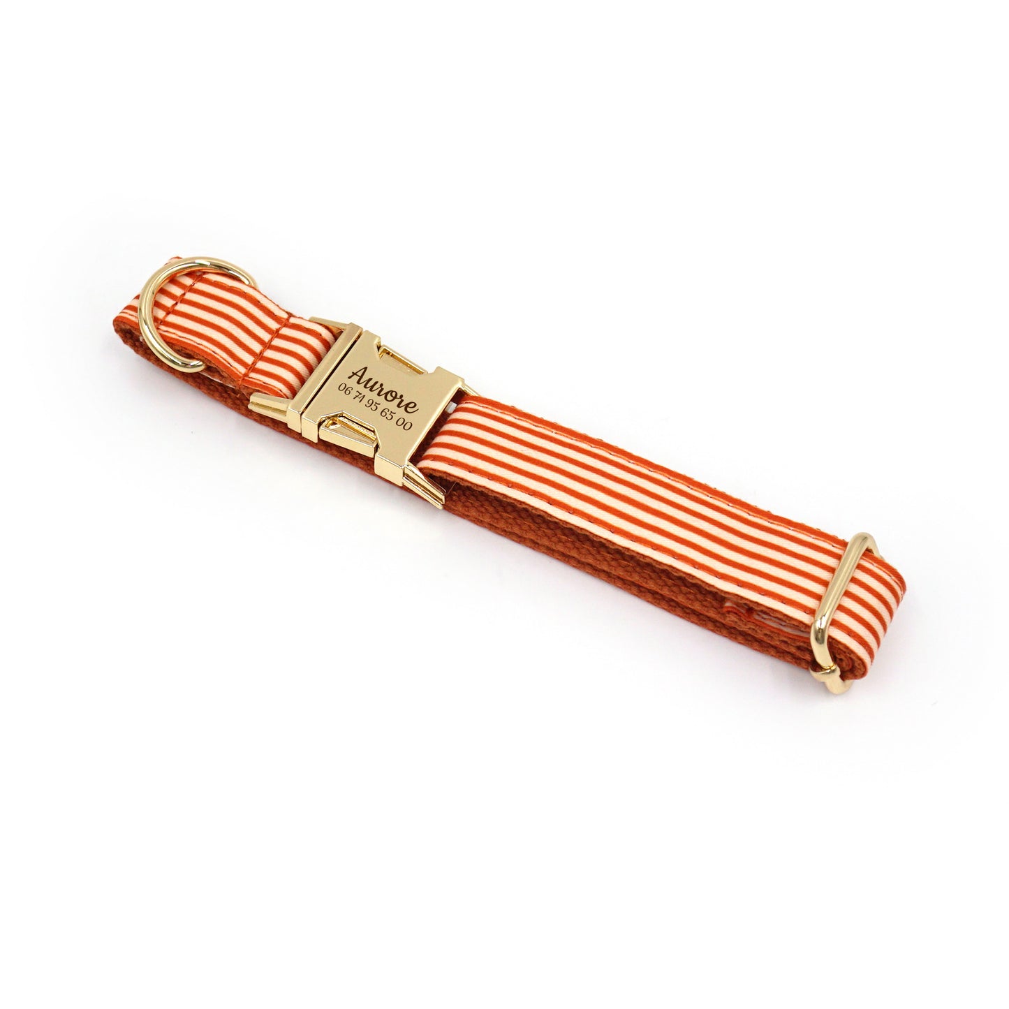 Collier Chien Personnalisé Coton rayé Orange