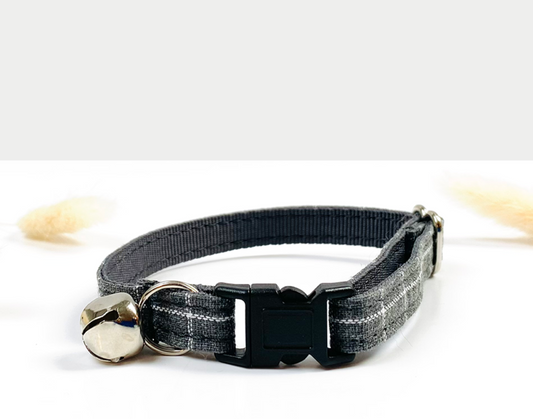 Collier Chat Anti-Étranglement Coton Carreaux Gris