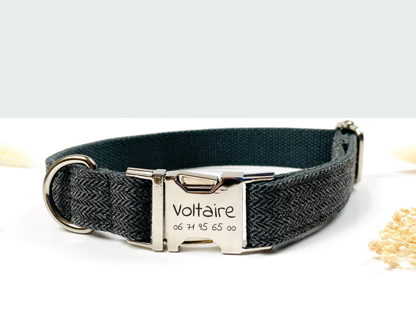 Collier Chien Personnalisé Chevron Gris