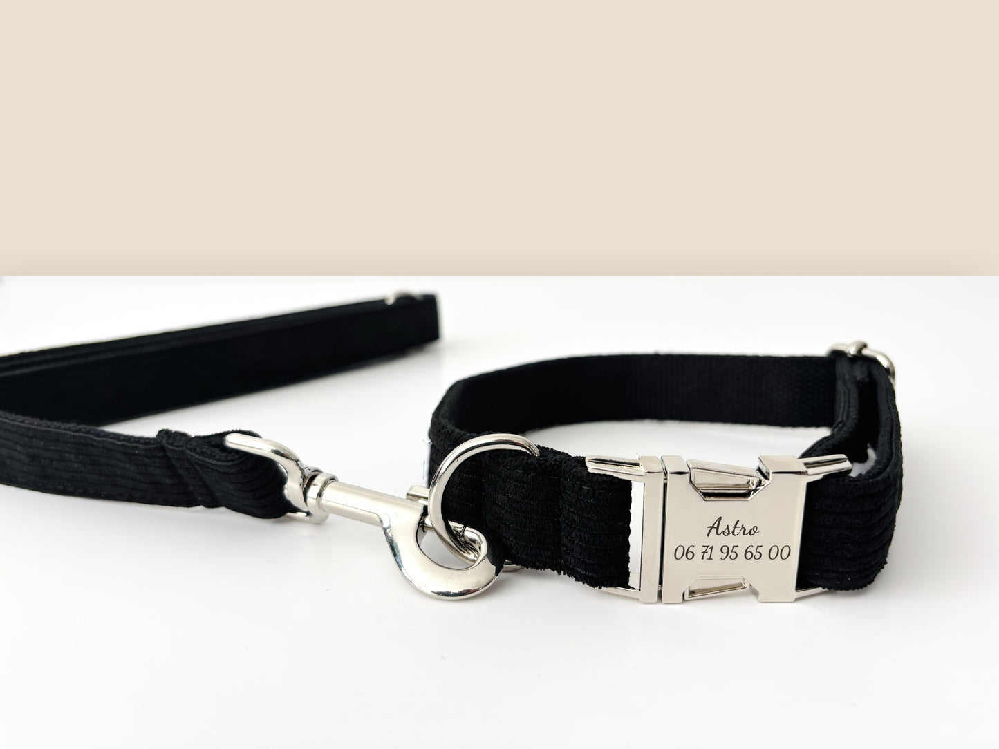 Laisse Chien Velours Côtelé Noir