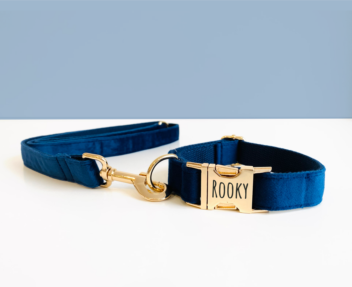 Collier Chien Personnalisé Velours Lisse Bleu Marine