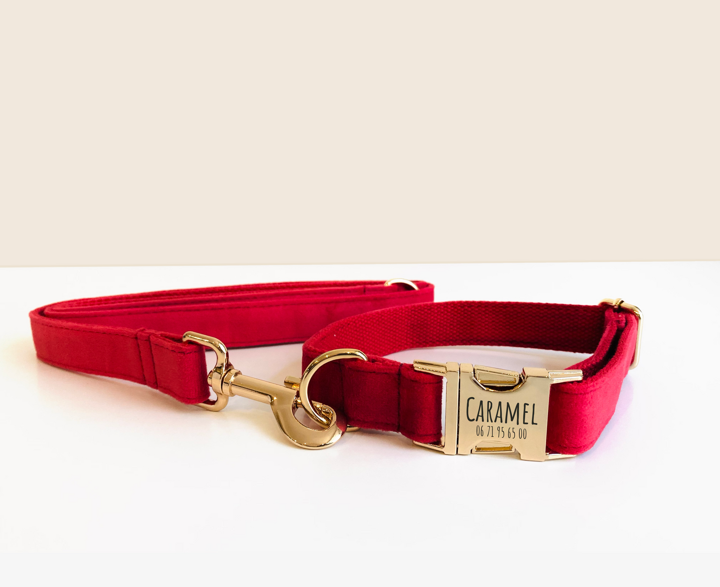 Collier Chien Personnalisé Velours Lisse Rouge