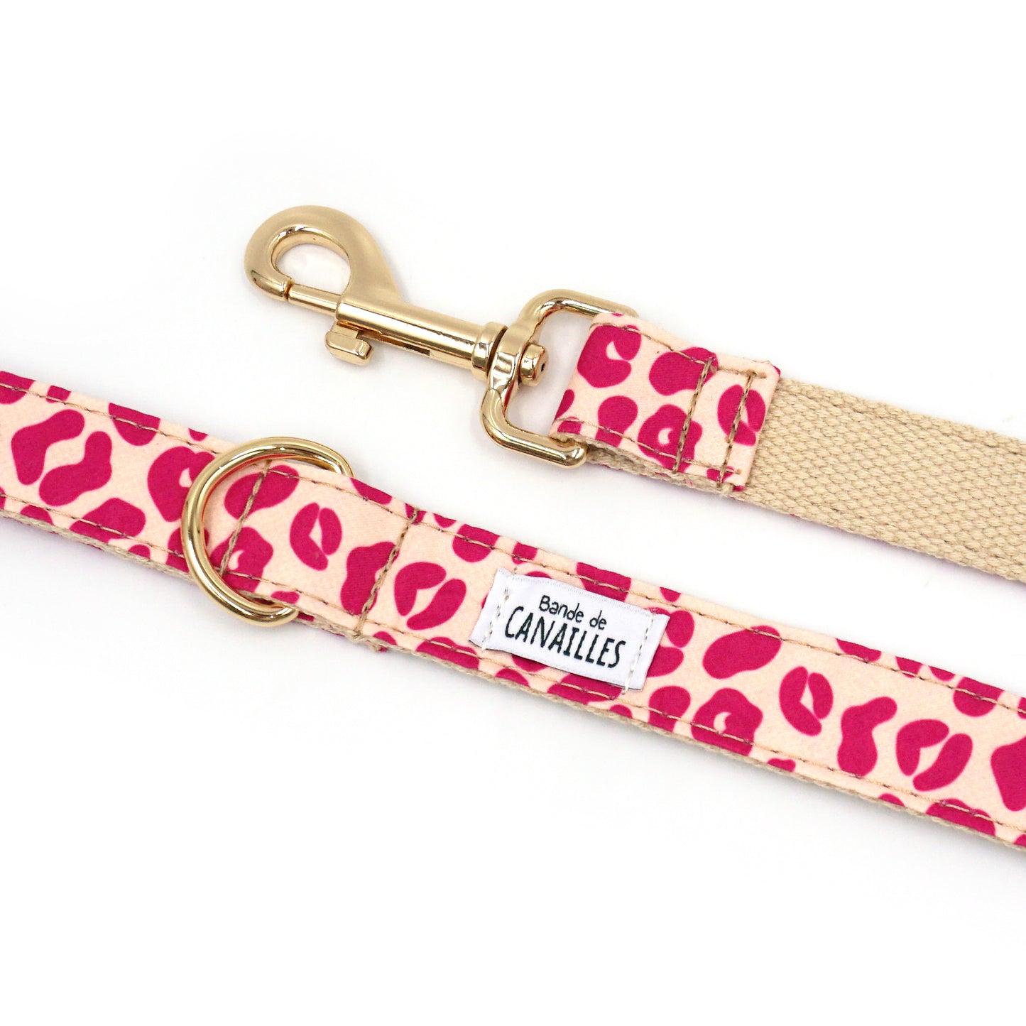 Laisse Chien Coton Léopard Rose