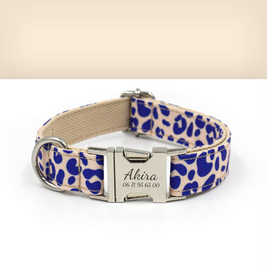 Collier Chien Personnalisé Léopard Bleu