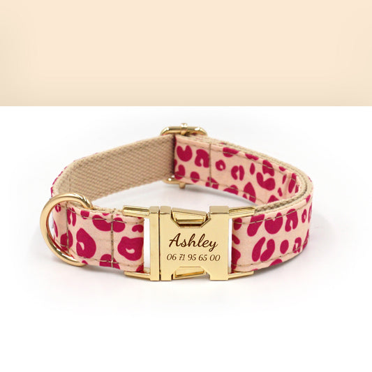 Collier Chien Personnalisé Léopard Rose
