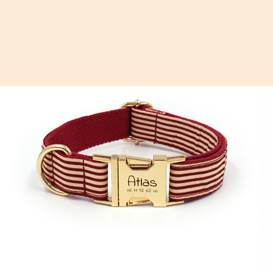 Collier Chien Personnalisé Coton rayé Bordeaux