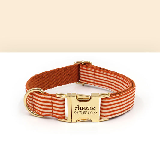 Collier Chien Personnalisé Coton rayé Orange