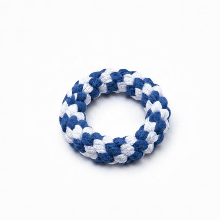 Anneau en Corde Tressée pour Chien – Jouet à Mâcher Résistant Bleu