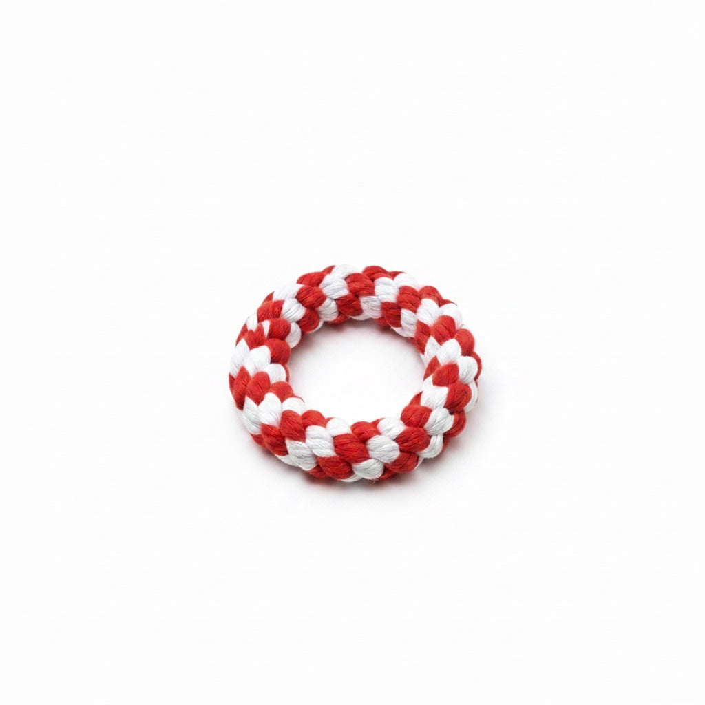 Anneau en Corde Tressée pour Chien – Jouet à Mâcher Résistant Rouge