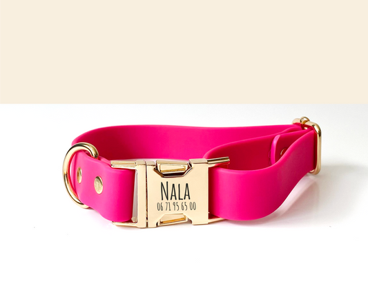 Collier Chien Personnalisé Biothane Rose