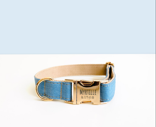 Collier Chien Personnalisé Coton Bleu Jean