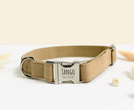 Collier Chien Personnalisé Coton Beige