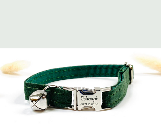 Collier Chat Personnalisé Coton Vert