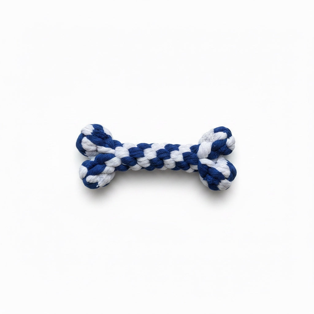 Os en corde tressée bleu marine et blanc pour chien et chat