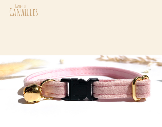 Collier Chat Anti-Étranglement Velours Lisse Rose