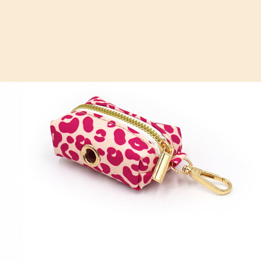 Pochette sac à crotte Coton Léopard Rose