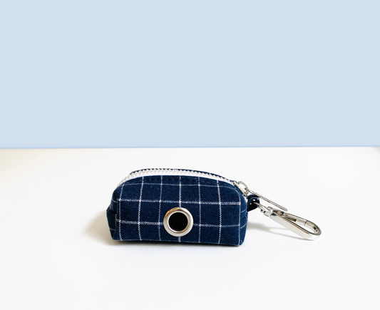 Pochette sac à crotte Coton Carreaux Bleu Marine