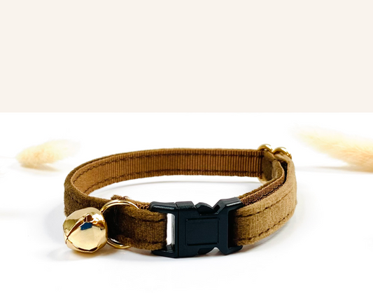 Collier Chat Anti-Étranglement Velours Lisse Marron