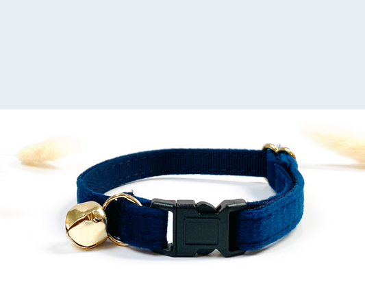 Collier Chat Anti-Étranglement Velours Lisse Bleu Marine