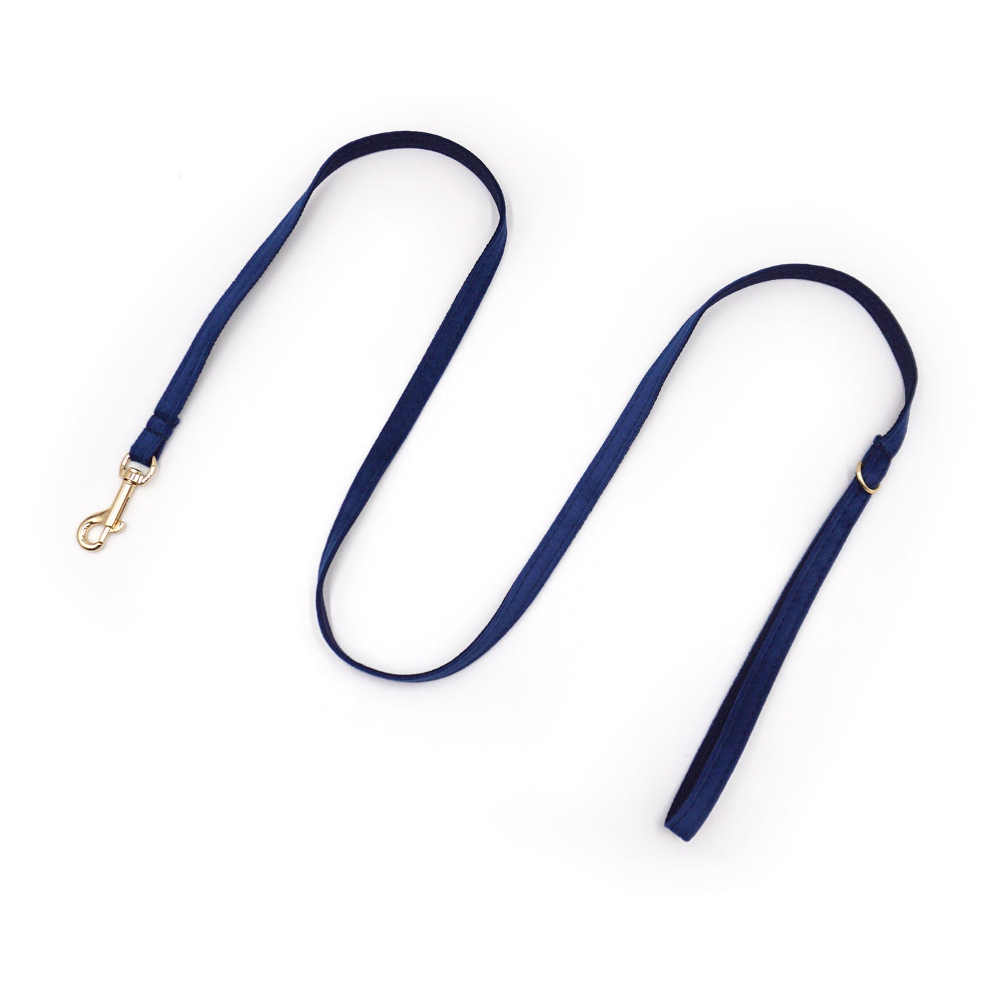 Laisse chat et chaton velours marine : longueur multiple avec mousqueton doré et boucle, couleur bleu marine élégant.