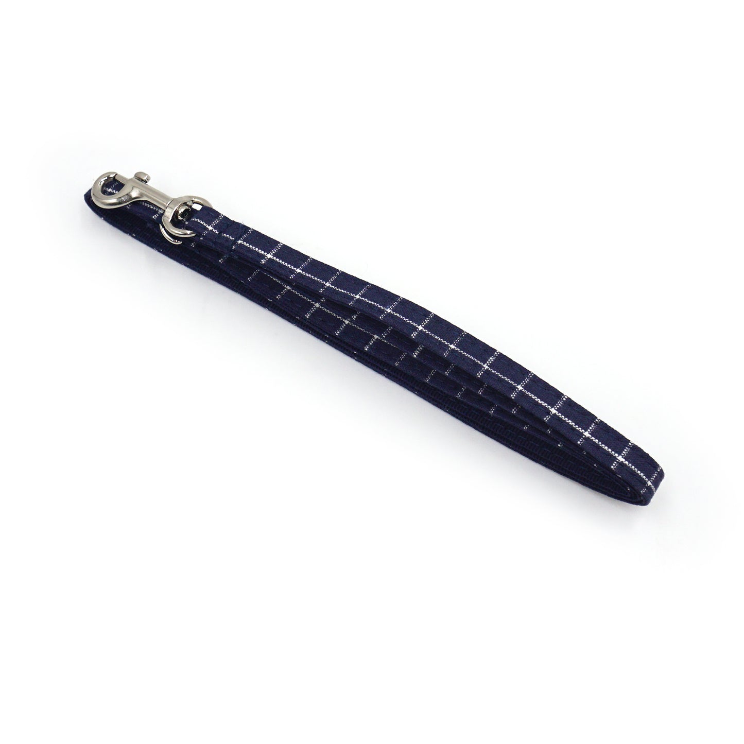 Laisse pour chat et chaton coton à carreaux bleu marine avec mousqueton métallique.