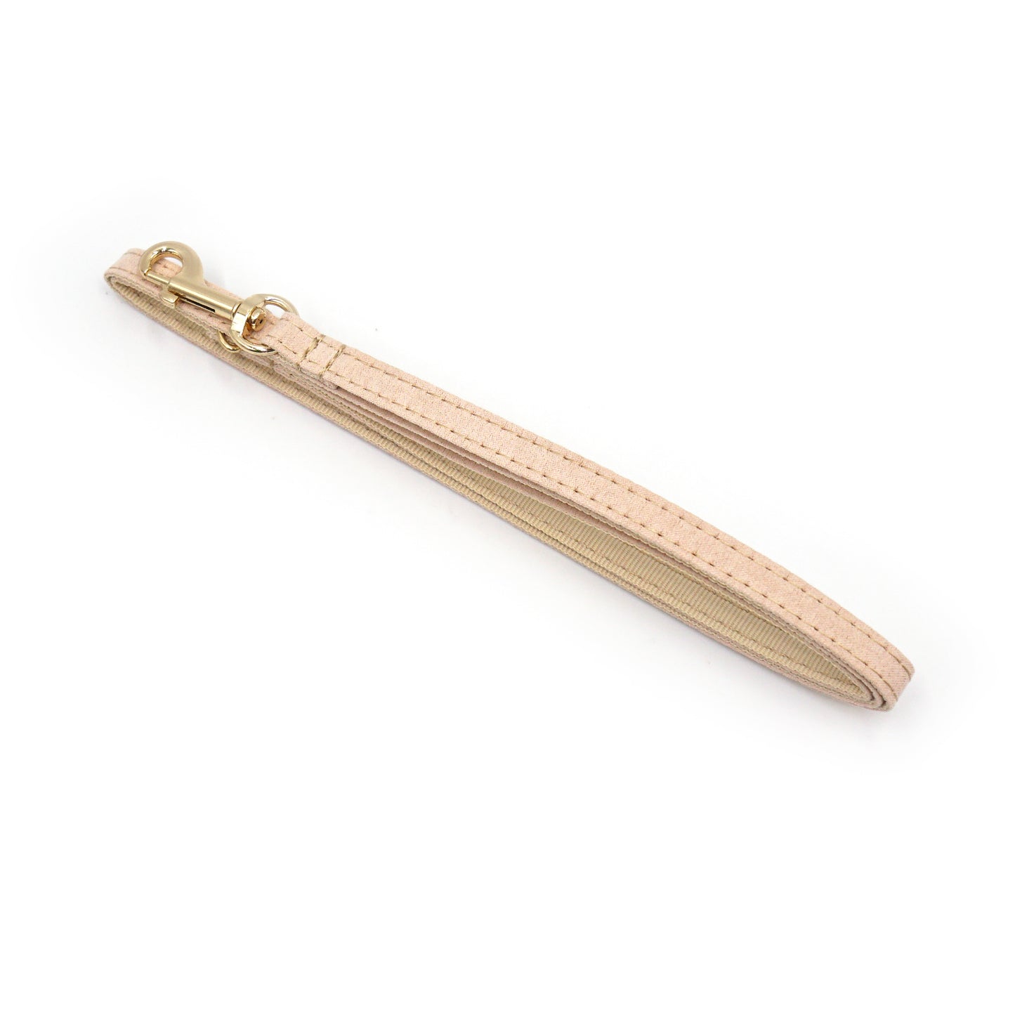 Laisse pour chat et chaton en coton beige avec boucle métallique dorée, image de la glissière et l’attache.