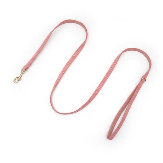 Laisse chat et chaton velours côtelé rose, longue et légère avec attaches dorées pour chien ou chat.