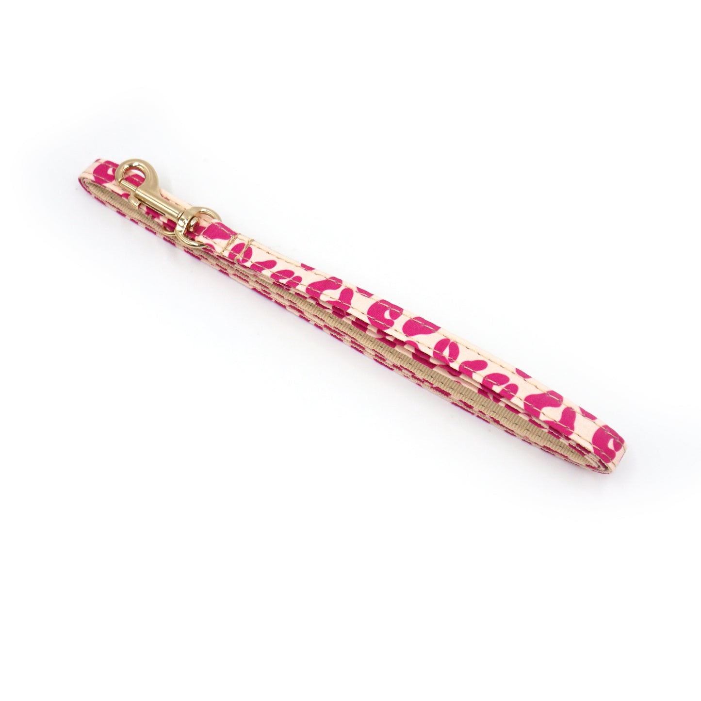 Laisse Chat et Chaton Coton Léopard Rose, collier à motif léopard rose et ficelle coton, dorée boucle métallique.