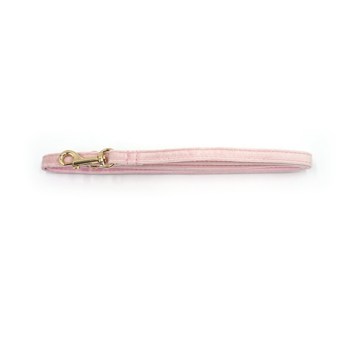 Laisse pour chat et chaton en velours lisse rose avec mousqueton doré.